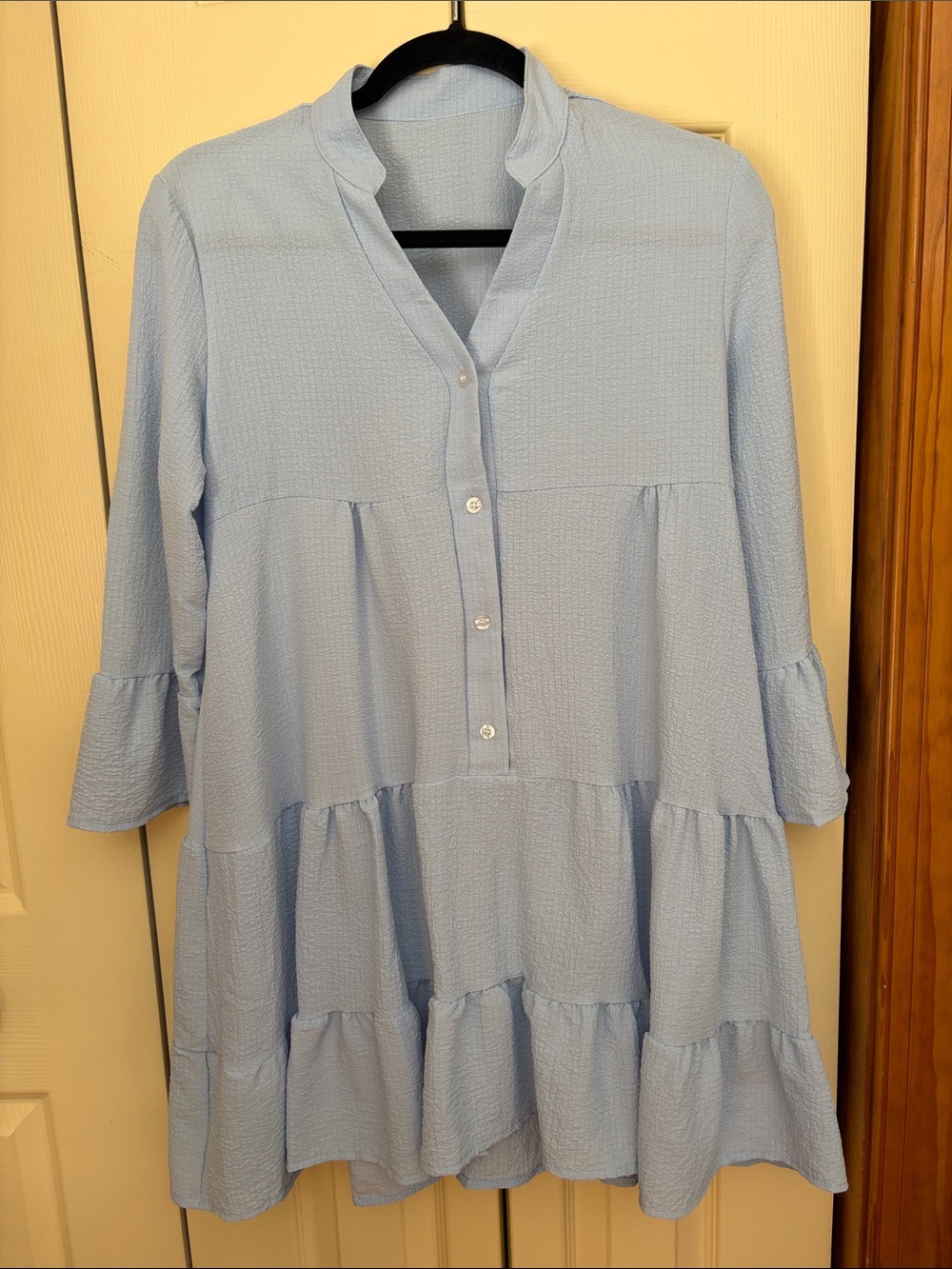 Light Blue Tiered Button-Front Women’s Dress